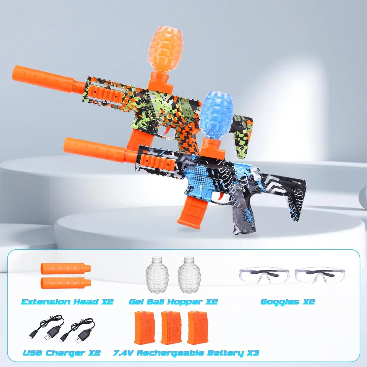2 Pack Gel Splatter Blasters, Full Auto Electric Splatter Ball Toy, 12 Rounds Per Seconds, 50000+, 600 Hopper, 3 Rechargeable Batteries, Outdoor Activities Team Game Toy for Age 12+ Year Up
