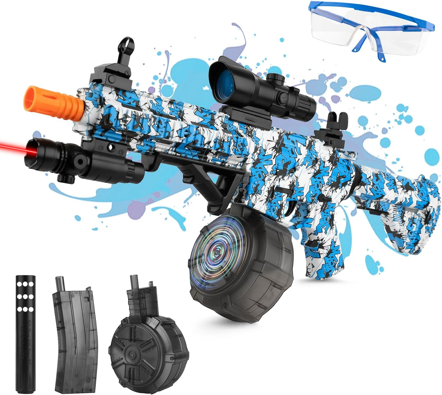 Large Gel Ball Blaster with Drum & Mag, Automatic and Manual Splatter Blaster, Electric Splat Blaster