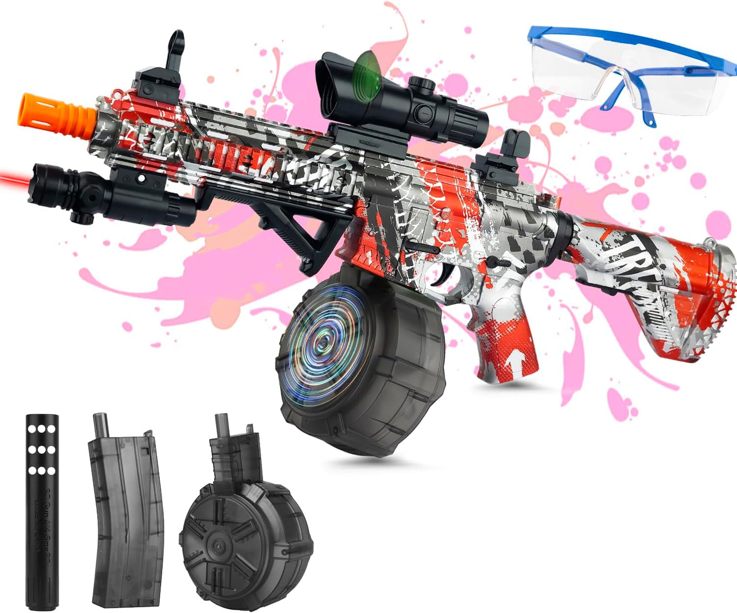 Large Gel Ball Blaster with Drum & Mag, Automatic and Manual Splatter Blaster, Electric Splat Blaster